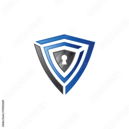 Cyber security design with keyhole in shield logo