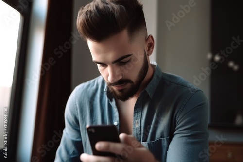 cropped shot of a handsome young man using his cellphone at home
