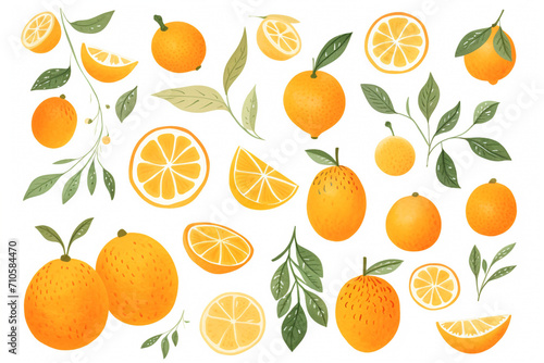 Watercolor painting Orange fruit symbols On a white background. 