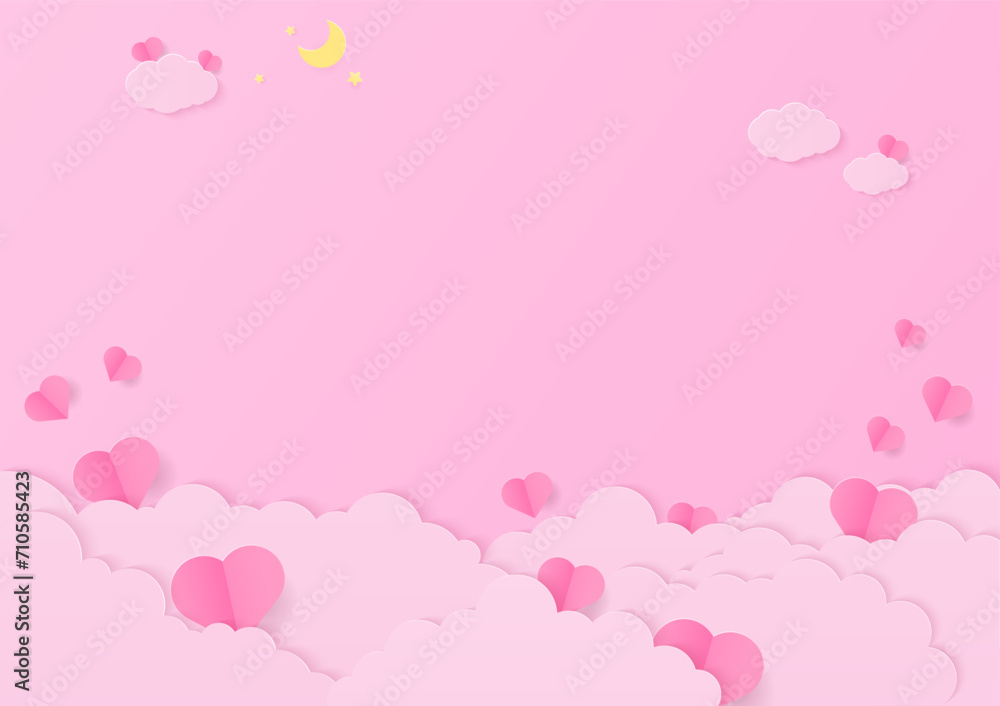 Pink heart with cloud background