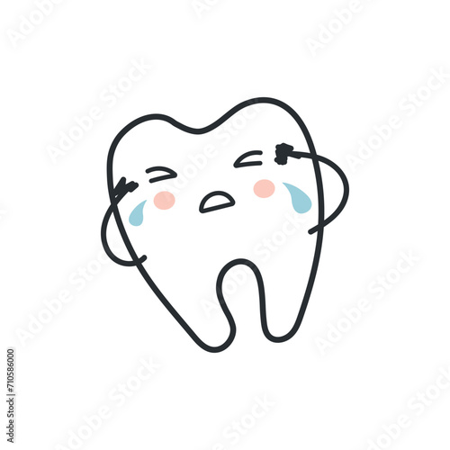 Tooth icon vector illustration. cartoon character crying. diseased tooth. Tooth outline icon on a transparent background. Concept of medical cabinet, children dentistry.