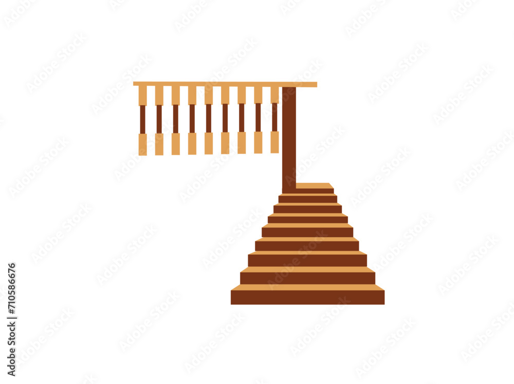 Obraz premium Brown wooden stair with balustrade and hardwood handrail banister in modern residential house.