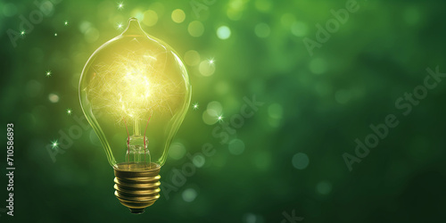 Glühbirne als grüne Energie mit grünen Lichter Bokeh, ai generativ photo