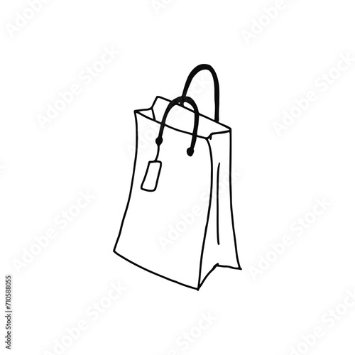 Shopping bag hand drawn outline doodle icon. Mall sales, buy in store, gift pack, market and consumerism concept. Vector sketch illustration for print, web, mobile and infographics, white background