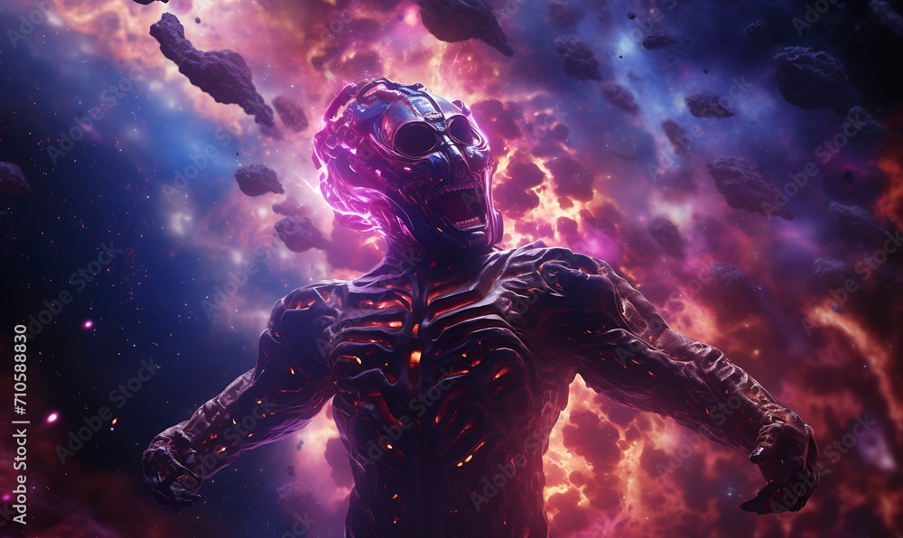 Synthwave galaxy being eaten by Galactus, HDR, cinematic, ultrawide, realistic, highly detailed. Generative Ai

