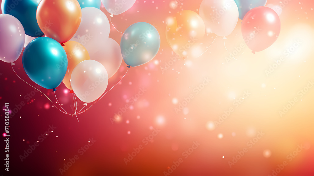 Holiday background with colorful balloons, confetti and ribbons. Holiday greeting card for birthday party, anniversary, New Year, Christmas or other events Holiday background with colorful balloons, confetti and ribbons. Holiday greeting card for birthday party, anniversary, New Year, Christmas or other events