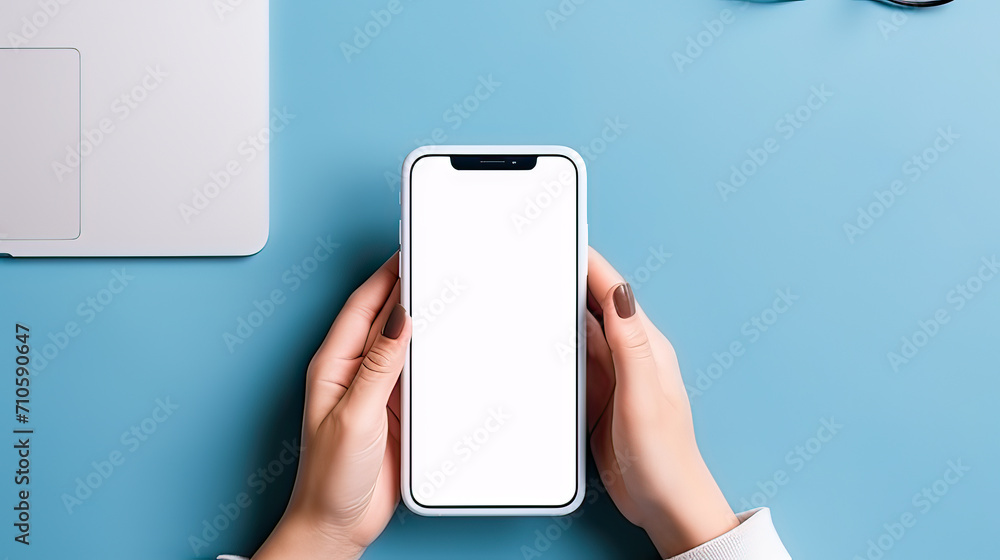 Top view Hand hold smartphone for shopping online order, on a social media Top view Hand hold smartphone for shopping online order, on a social media