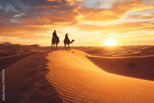 Desert journey at sunset