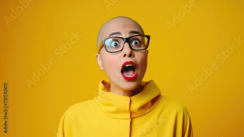 Portrait of surprised young woman in glasses and sweater