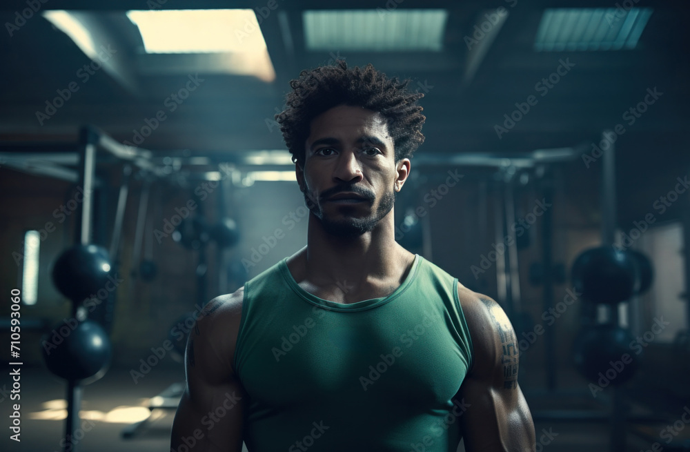 a man in a gym looking forward a man in a gym looking forward