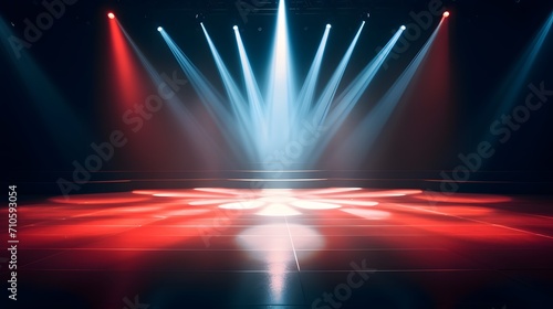 Artistic performances stage light background with spotlight illuminated the stage for contemporary dance. Empty stage with monochromatic colors and lighting design. Entertainment show.