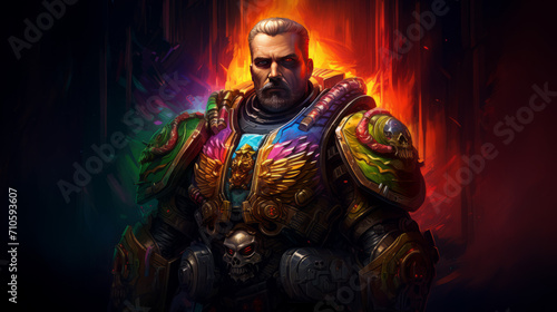 Warrior with military dress in rainbow colors
