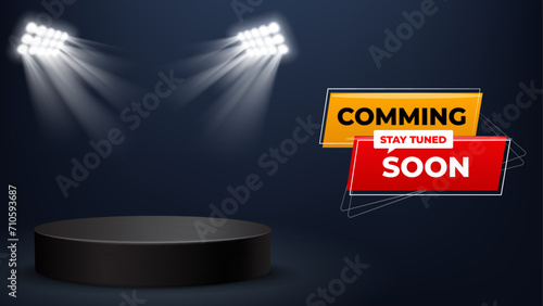 coming soon on dark background with glowing lights minimalistic vector
