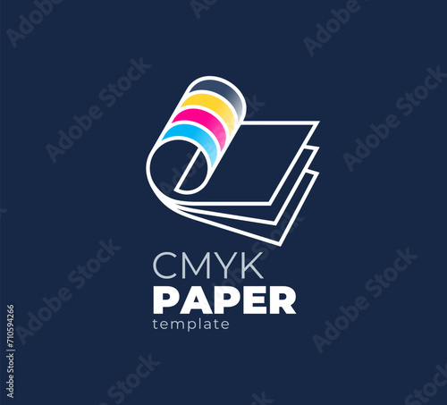 Logo twisted paper. Printing CMYK theme. Template design vector. Black background.