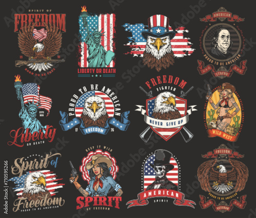 US colorful vintage set posters