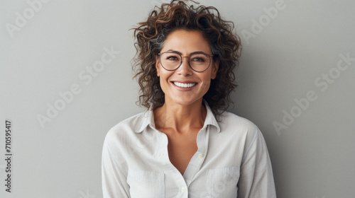 Portrait of beautiful young woman smiling with hand on face