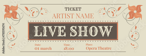 Ticket template in vintage style. Retro elements and faded colors.