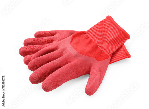Pair of red gardening gloves isolated on white