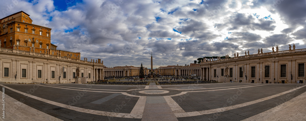 panoramic view of saint peter's square in vatican seen from the cathedral door