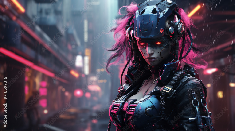 Woman with dark military dress in neon pink style, halloween motive Woman with dark military dress in neon pink style, halloween motive