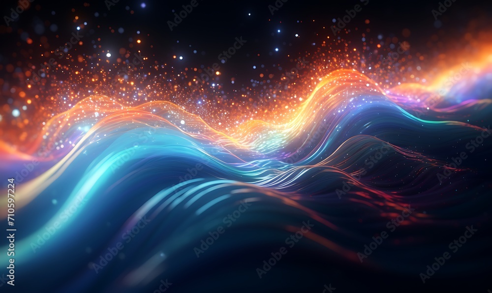 Wave of bright particles. Sound and music visualization. Generative Ai

