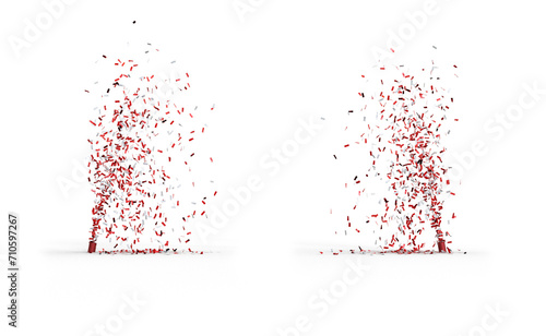 projection de confettis rouges sur fond transparent - rendu 3D