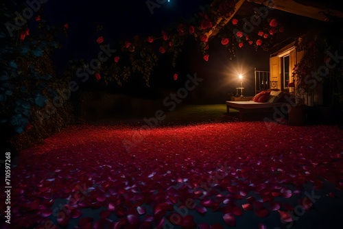 Explore the juxtaposition of emotions in a story where a couple encounters a rose petal trail in their bedroom during the mysterious hours of twilight