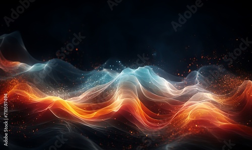 Wave of bright particles. Sound and music visualization. Generative Ai