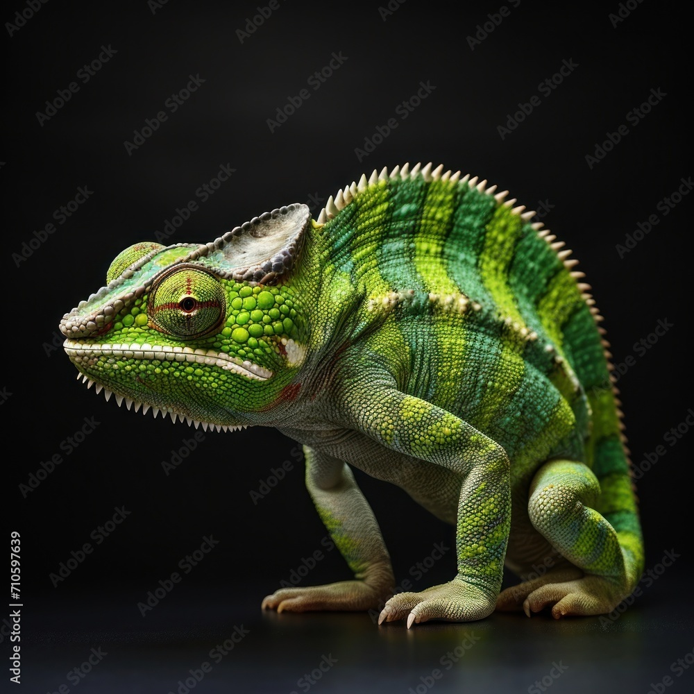 green colored chameleon on dark background green colored chameleon on dark background
