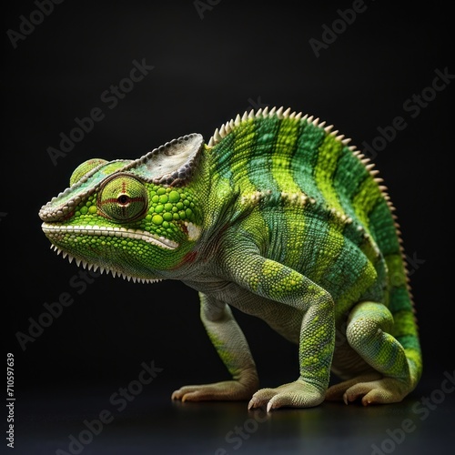 green colored chameleon on dark background © Kanzul
