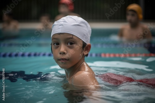 a young swimmers in the pool before a race © Sergey