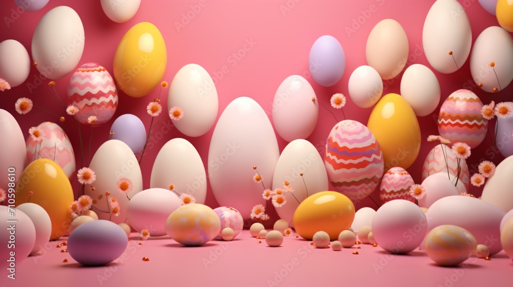 3d rendering Easter eggs in colorful concept on pink background