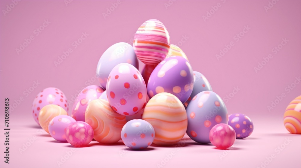 3d rendering Easter eggs in colorful concept on pink background