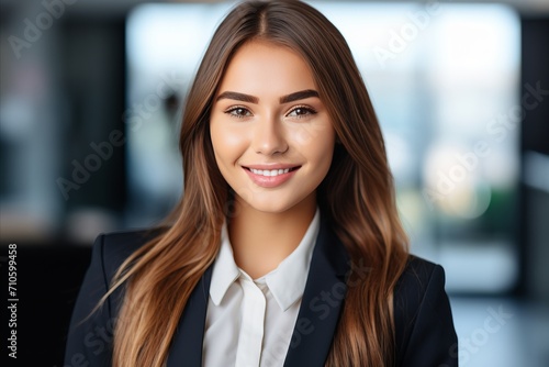 Professional Businesswoman with a Warm and Radiant Smile in a Modern Office Environment