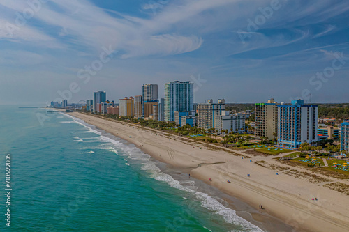 Aerial view of Myrtle Beach, with high buildings on the shoreline photo