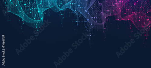 Quantum computer technologies concept. Futuristic blue circuit board background vector. Modern technology circuit board texture background design. Waves flow. Quantum explosion technology.