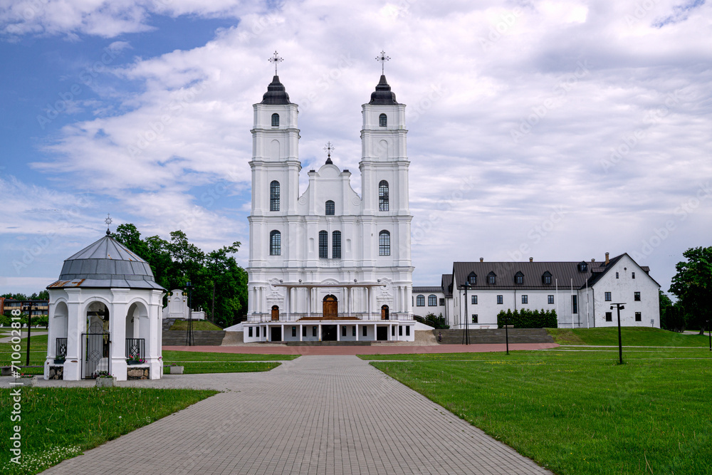 Beautiful white Catholic church in Aglona Latvia.