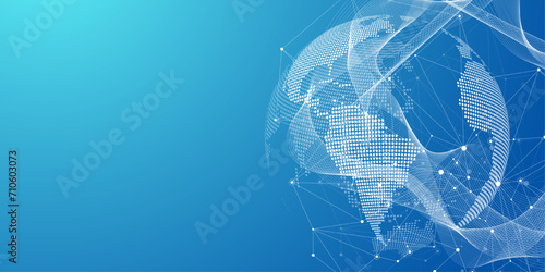 Global network connection concept. Big data visualization. Social network communication in the global computer networks. Internet technology. Business. Science. Vector illustration