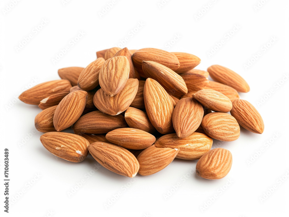 Fototapeta premium Almonds isolated on white background. Minimalist style. 