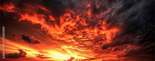 Dramatic red sky at sunset useful as a background, ai technology