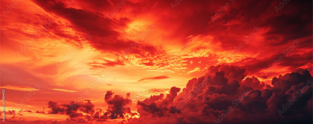 Fototapeta premium Dramatic red sky at sunset useful as a background, ai technology