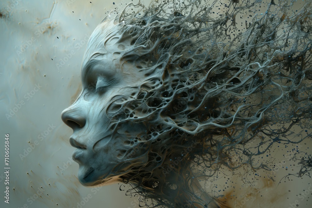 Woman's Face. Abstract. Dust, Lines, Particles and Lights.