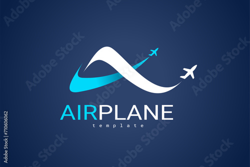 Airplane logo letter A curves lines vector. Plane silhouette sign emblem photo