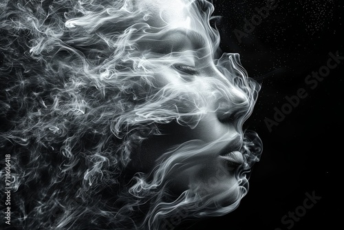 Face made out of smoke and particles. Woman's Face Formed by Wisps of Smoke. Smoke Face.