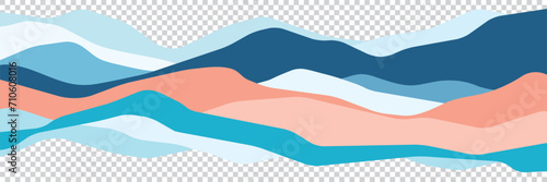 Mountains flat color illustration. Colorful hills on transparent background. Abstract simple landscape. Multicolored aqua shapes. Vector design art photo