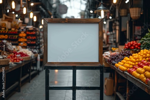 Brand visibility Signboard mock up amidst the blurred background of a market