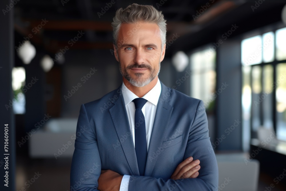 successful businessman looking through the window of a skyscraper, standing watching the city skyline from his luxury office; concept of confident young adult man of business or CEO boss with vision
