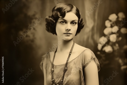 1920s vintage photo of a classy young woman with short hair