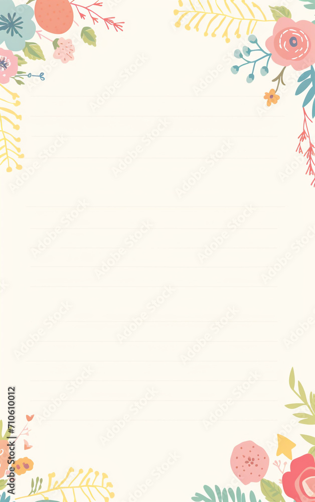 Fototapeta premium page with straight lines to write and cute tiny floral around the border's created with Generative Ai
