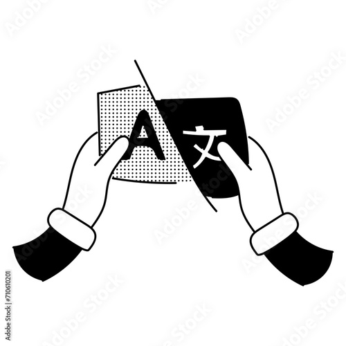 black half tone language learning illustration